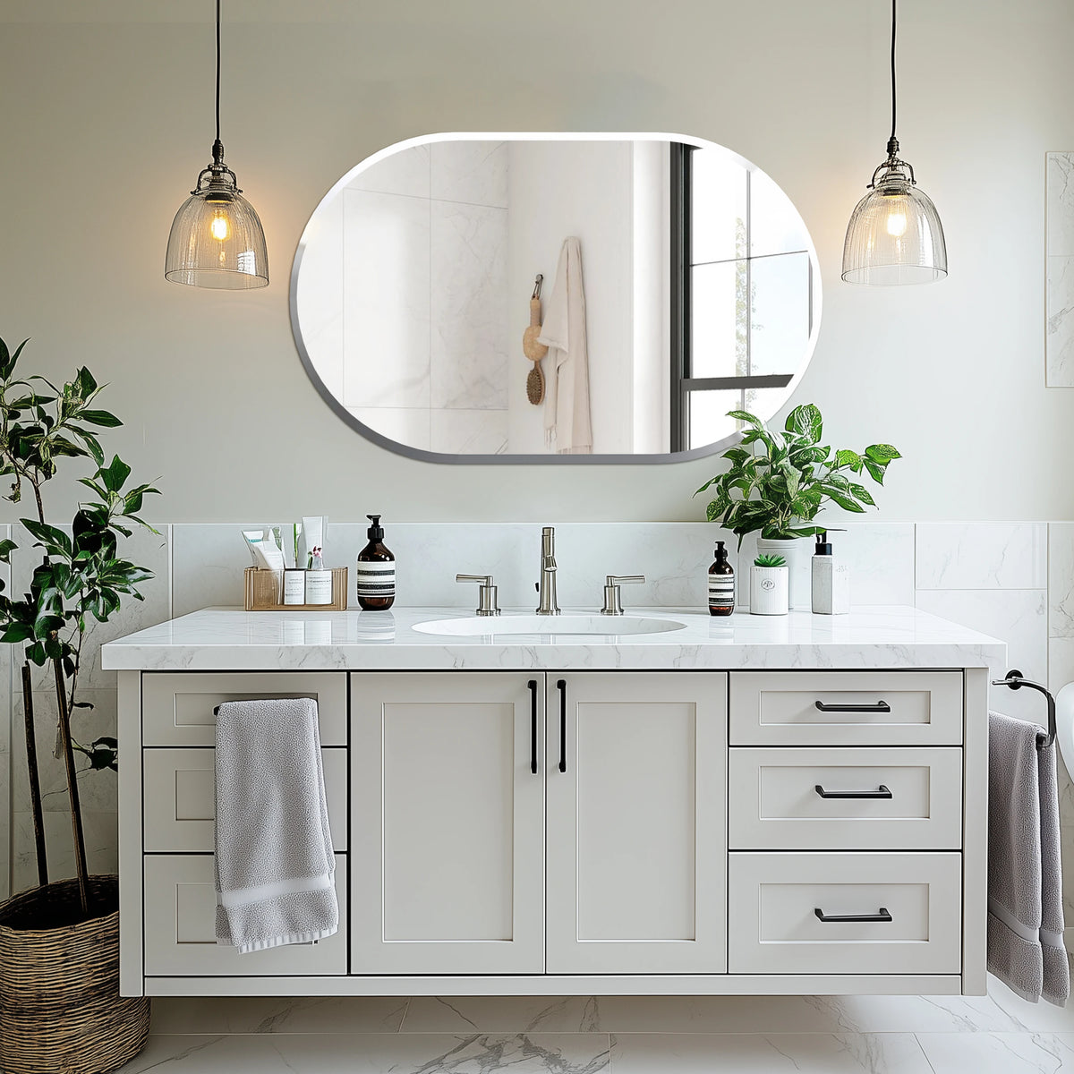 oval bathroom wall mirror beveled edges