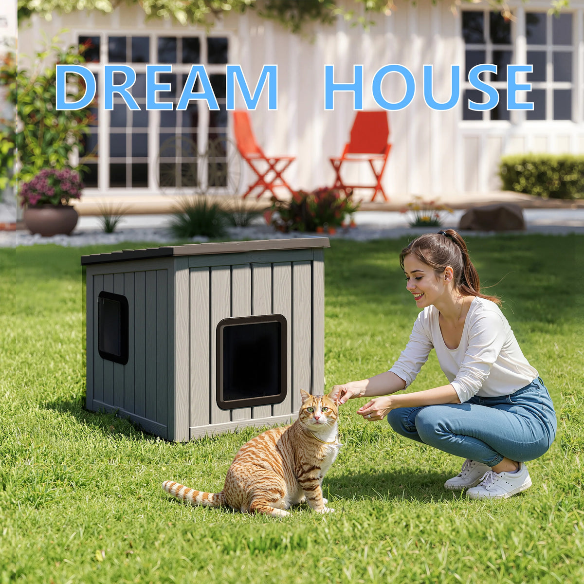 Waterproof Plastic Outdoor Pet Cabin With Sloped Roof