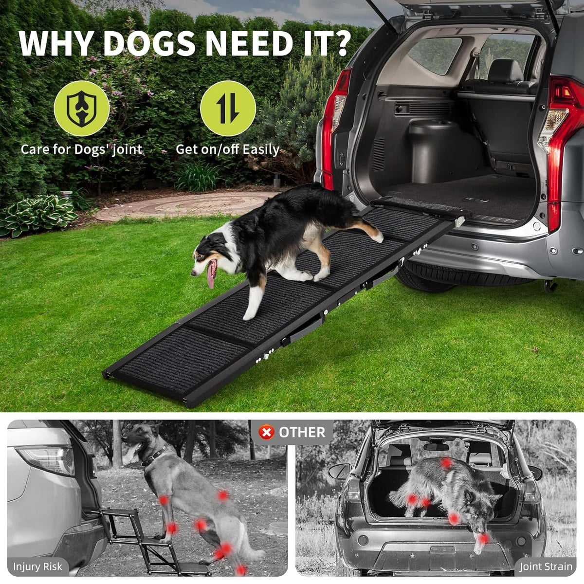 HiMiss Portable Folding Pet Ramp For Cars With Grip