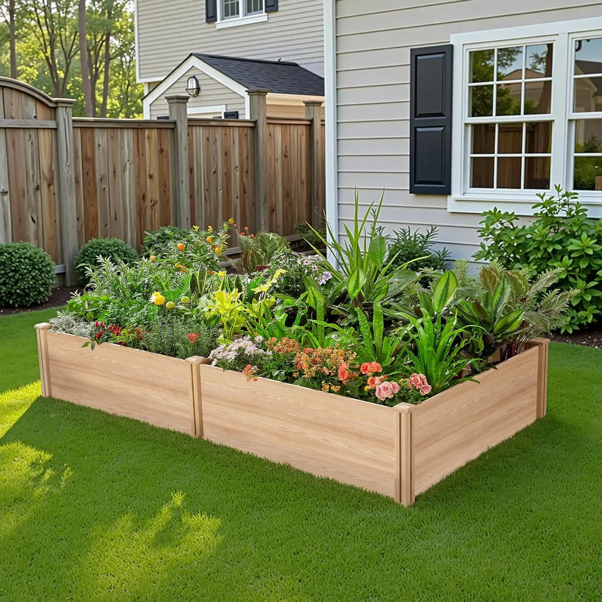 Wood Raised Garden Bed Planter Box For Growing Fresh Vegetables
