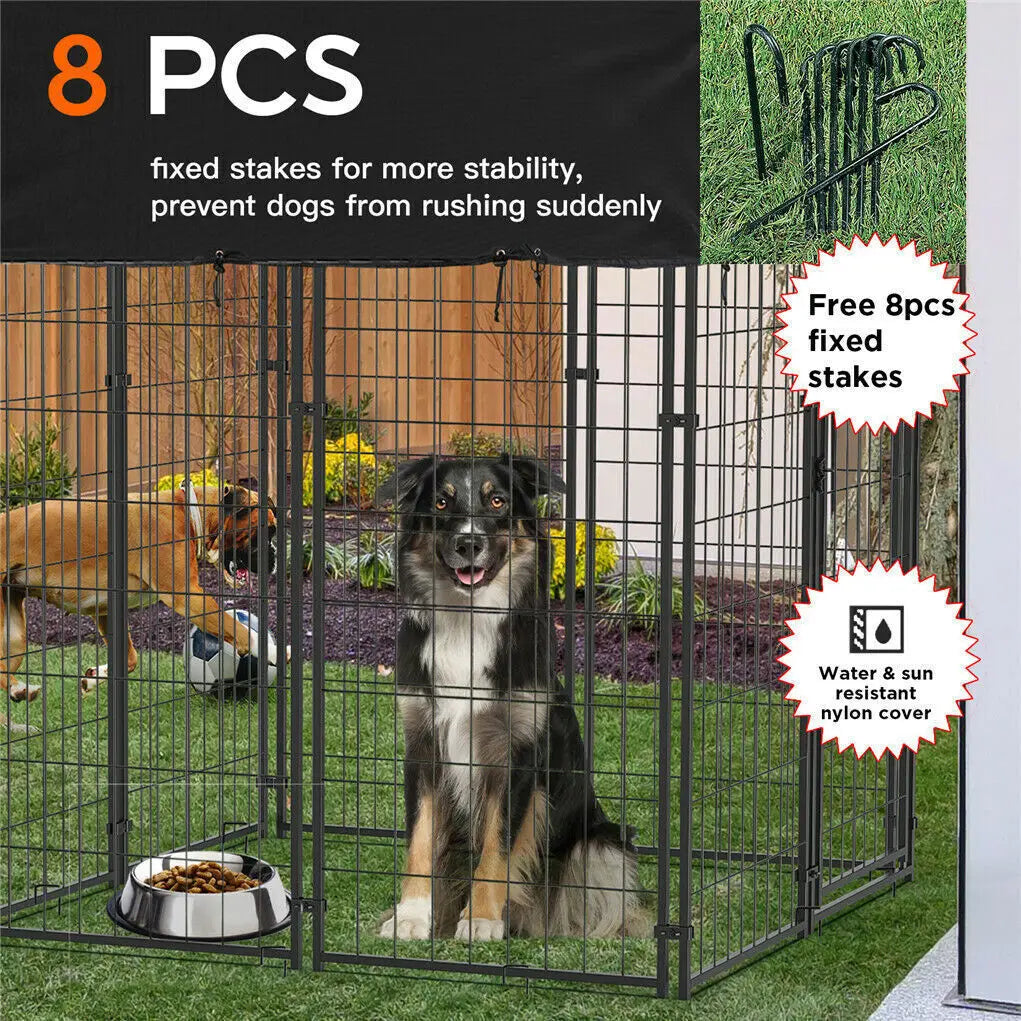 Heavy Duty Iron Canine Exercise Playpen With Roof Outdoor Kennel