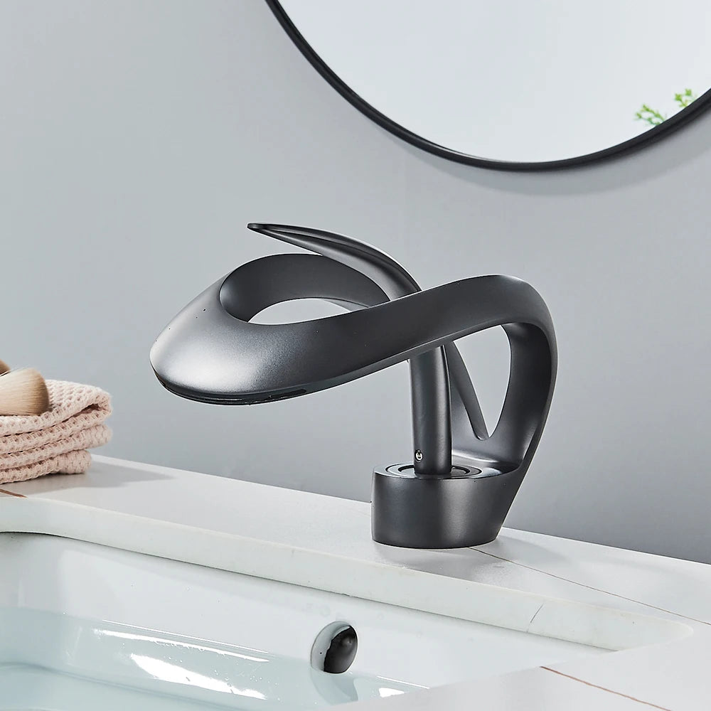 Rozin Modern Waterfall Basin Faucet Deck Mount Hot Cold Mixer