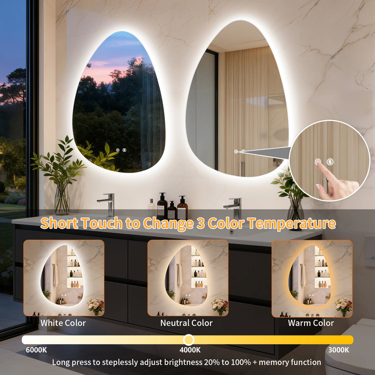 touch sensor led bathroom vanity mirror