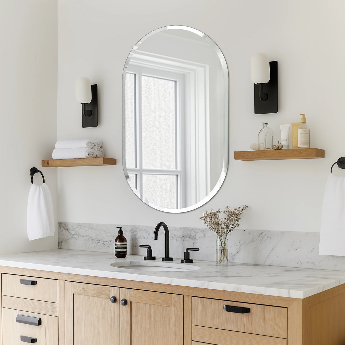 oval bathroom wall mirror beveled edges