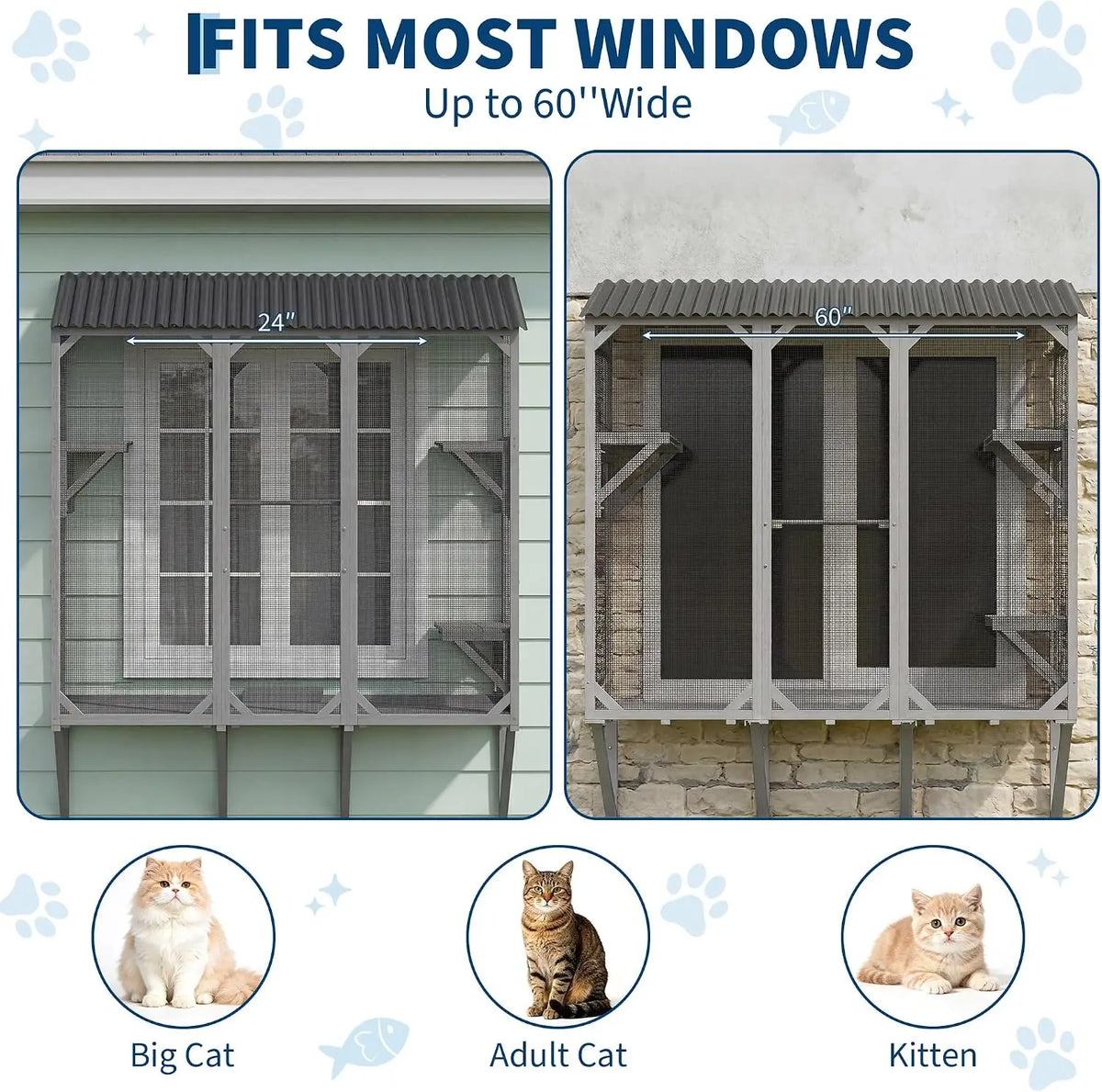 Wooden Window Catio Cat Enclosure With Perch For Indoor Cats