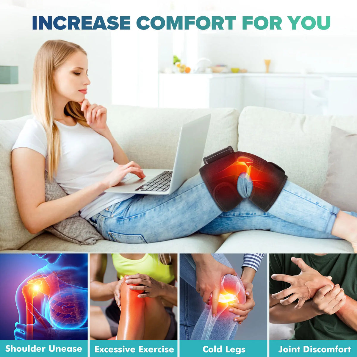Hailicare Cordless Heated Knee Massager With Heat And Vibration