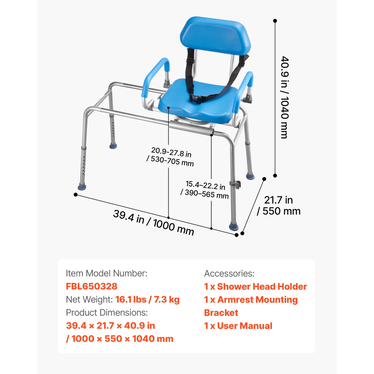 SucceBuy Swivel Shower Chair With Arms And Backrest For Bathroom
