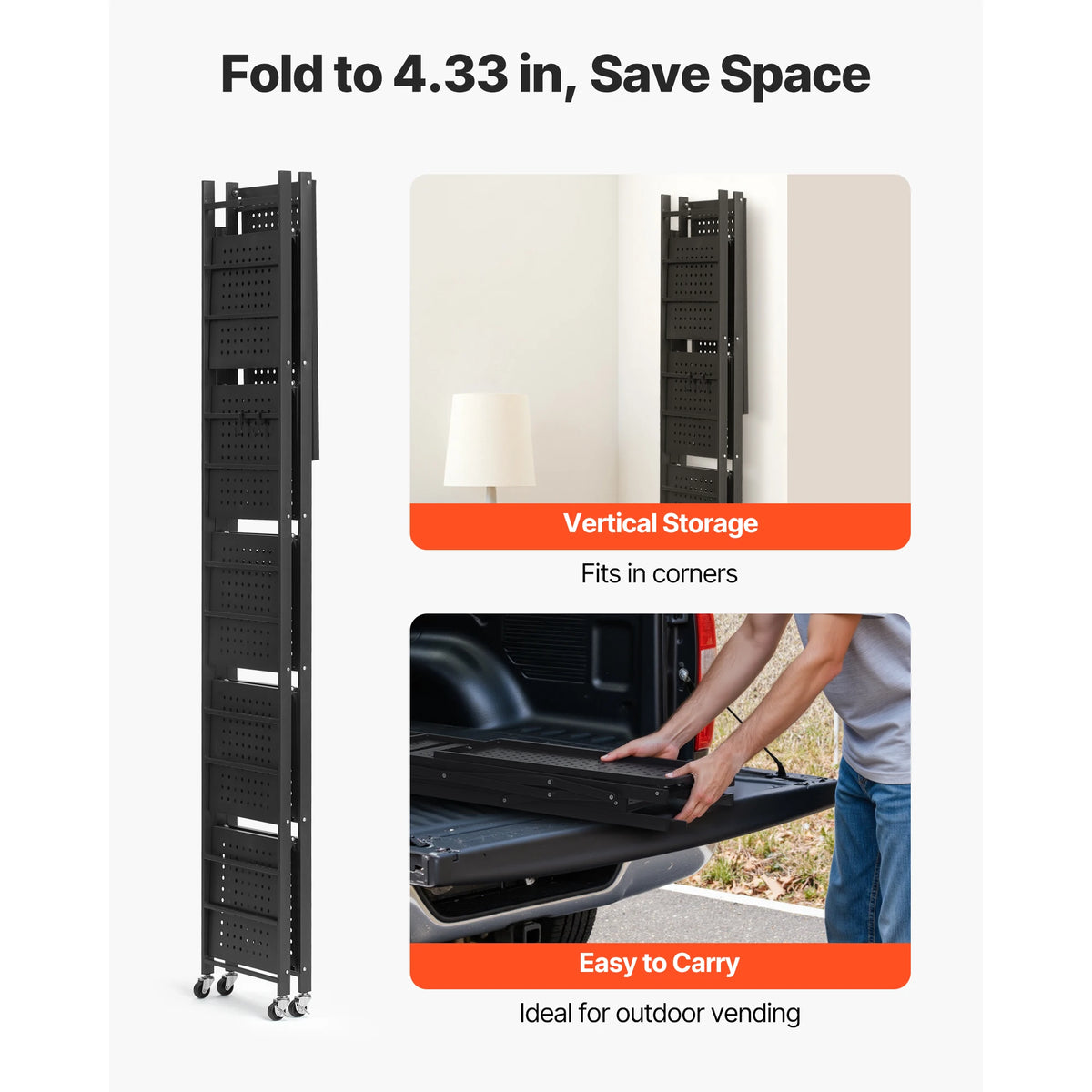 SucceBuy Foldable Metal Storage Shelving Rack With Wheels