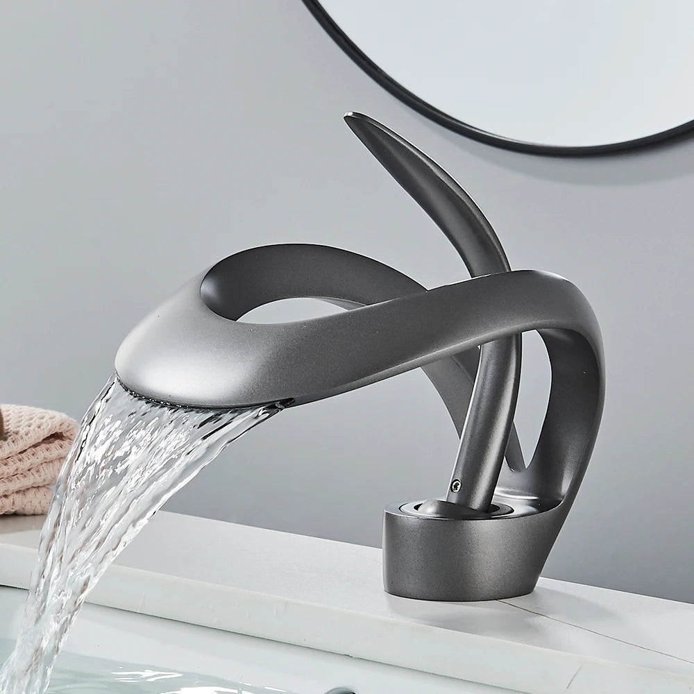 Rozin Modern Waterfall Basin Faucet Deck Mount Hot Cold Mixer