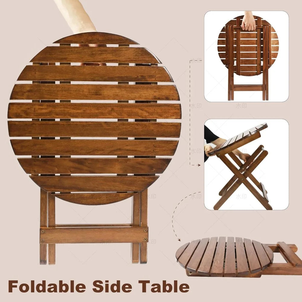 Xiuwo Folding Round Patio Side Table With Wood Metal Frame