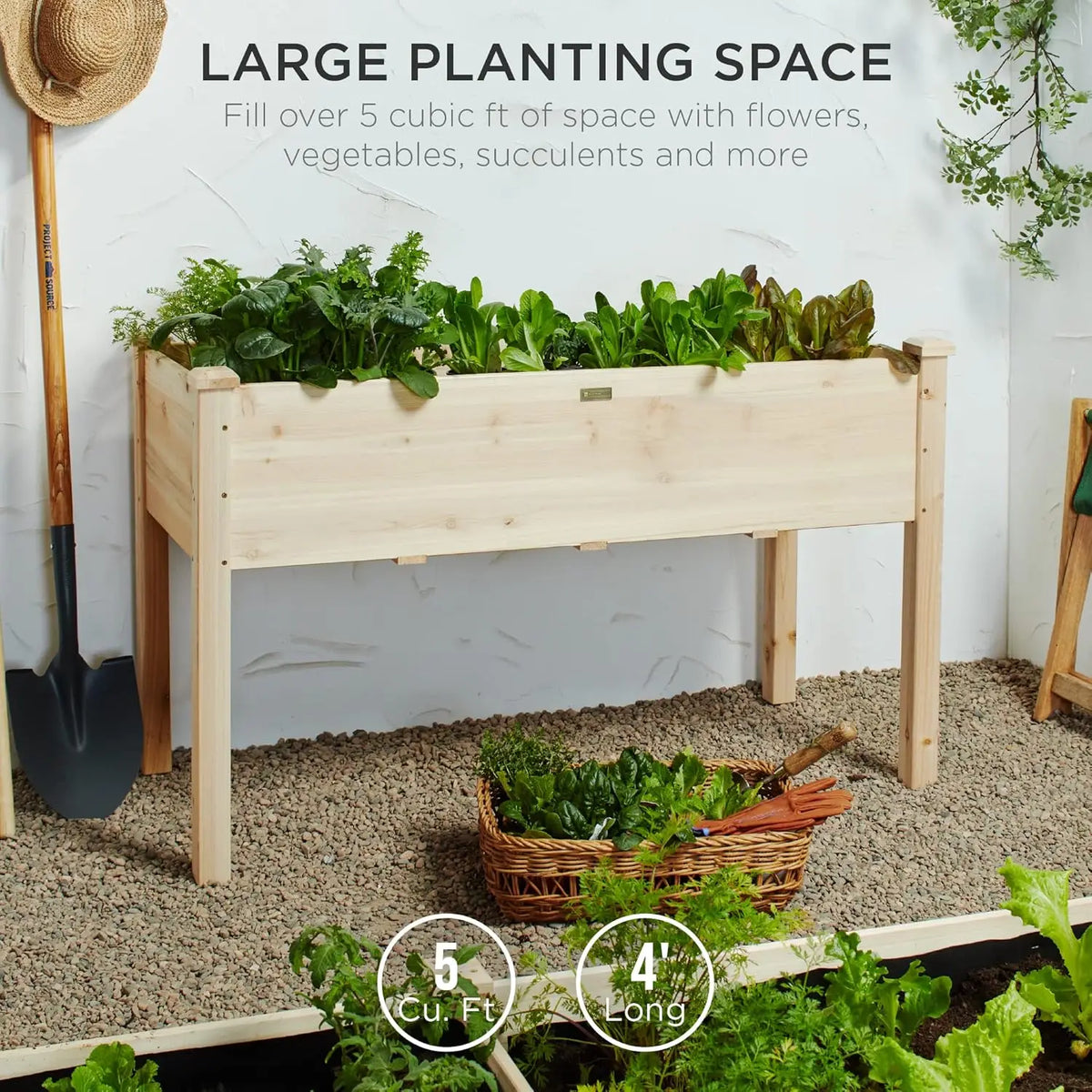 Elevated Fir Wood Planter Box With Drainage For Outdoors
