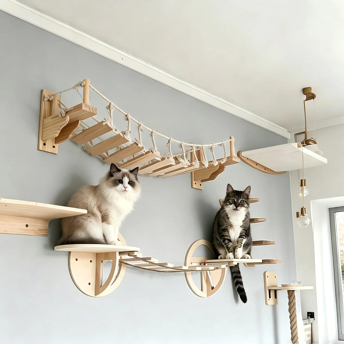 Indoor Wall Mounted Cat Roped Bridge With Sisal Steps