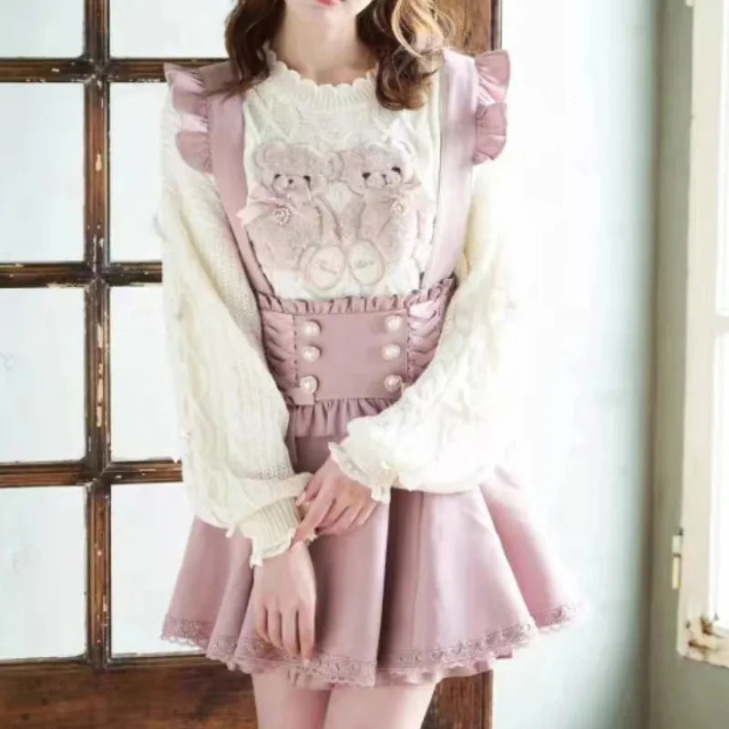 Japanese Gothic Lolita A-Line Lace Suspenders Skirt For Girls