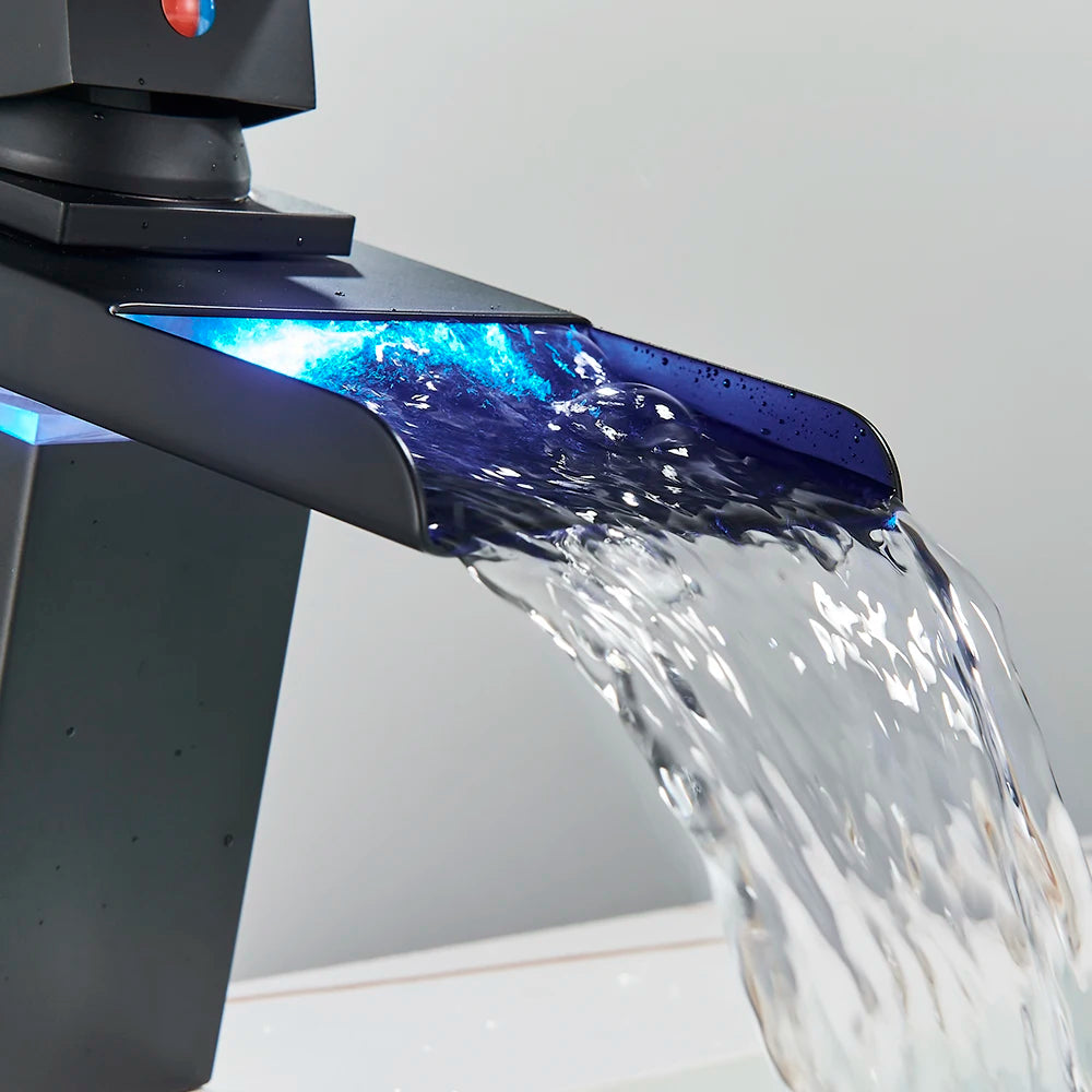 MYQualife LED Waterfall Basin Faucet Deck Mounted Sink Mixer
