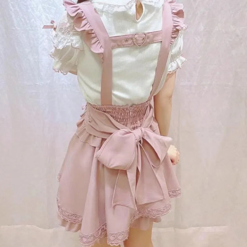 Japanese Gothic Lolita A-Line Lace Suspenders Skirt For Girls