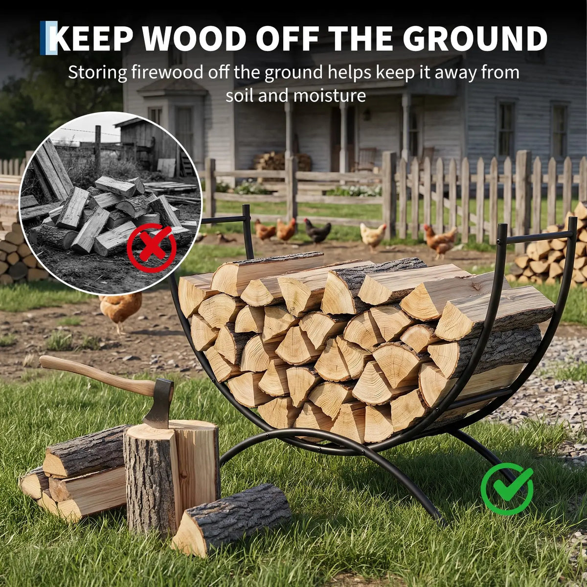 HiMISS Curved Steel Firewood Rack for Indoor Outdoor Fireplace Storage