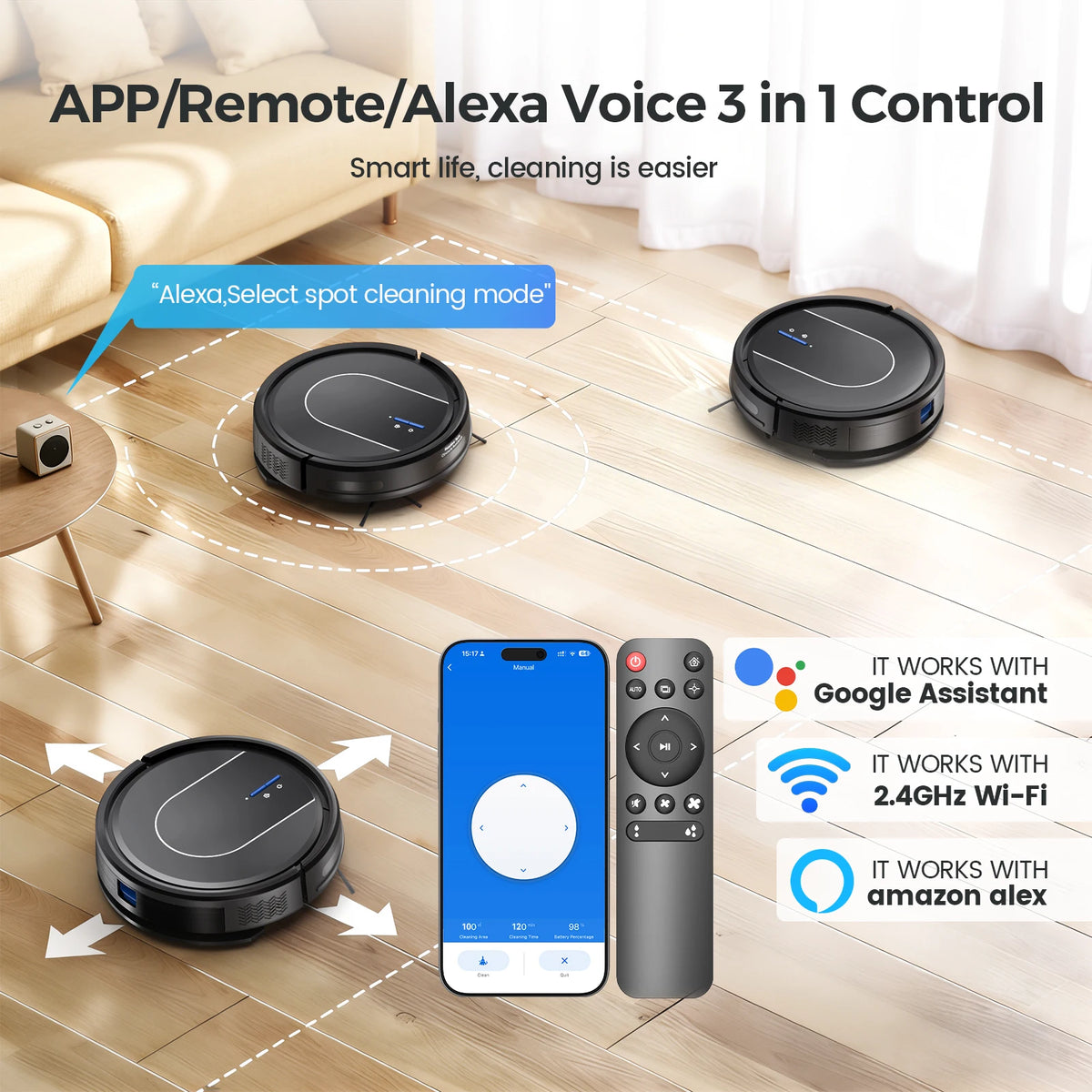 INSE 3 In 1 Robot Vacuum Cleaner With Powerful Suction