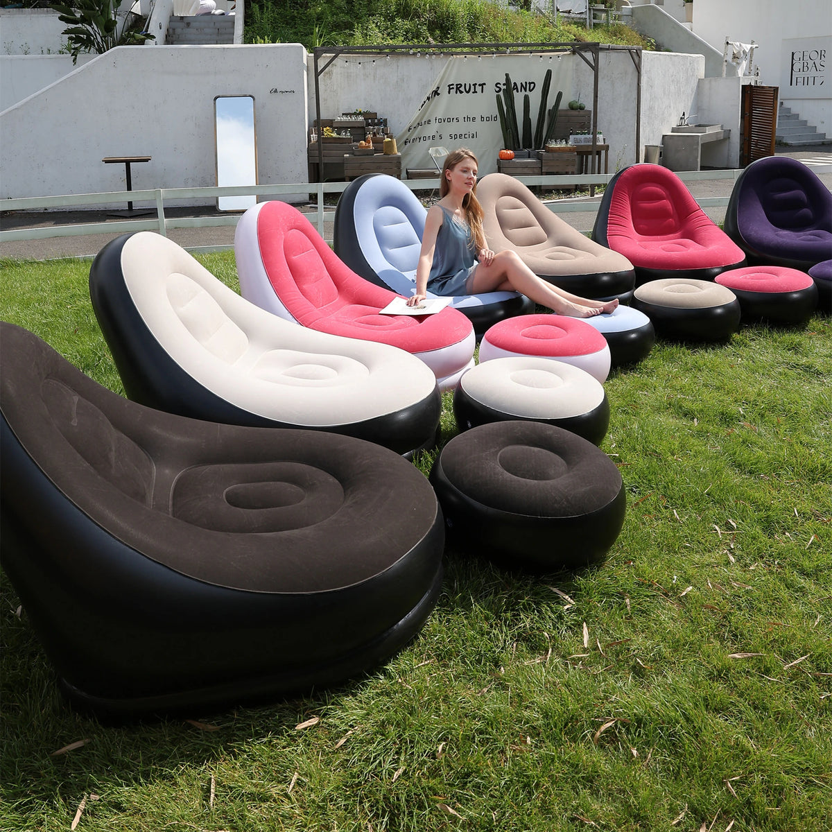 Azulblanco Inflatable Lazy Couch Sofa Bed Foldable Outdoor Recliner Chair