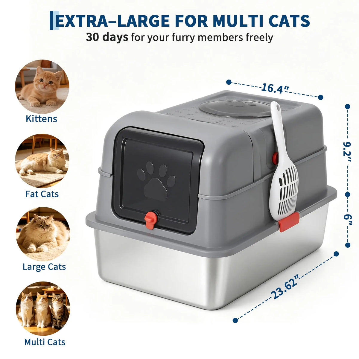 Studyset Enclosed Stainless Steel Litter Box With Lid For Cats