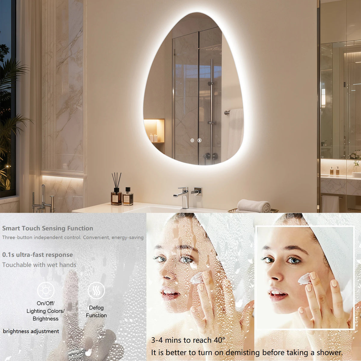 touch sensor led bathroom vanity mirror