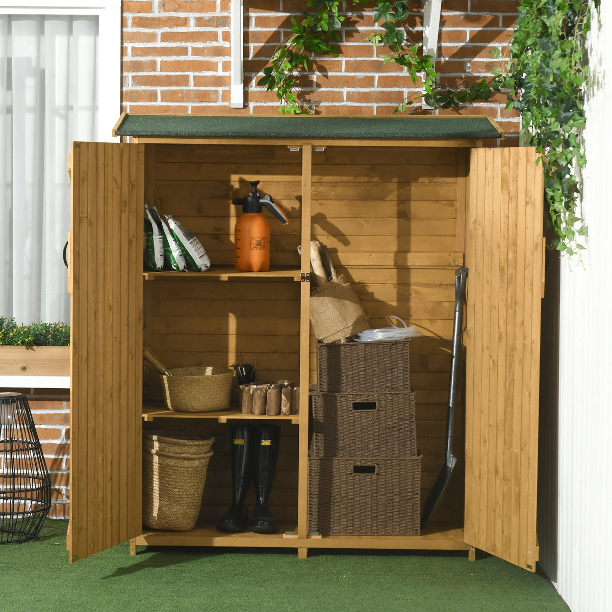 Outsunny Waterproof Wooden Garden Shed With Shelves And Asphalt Roof