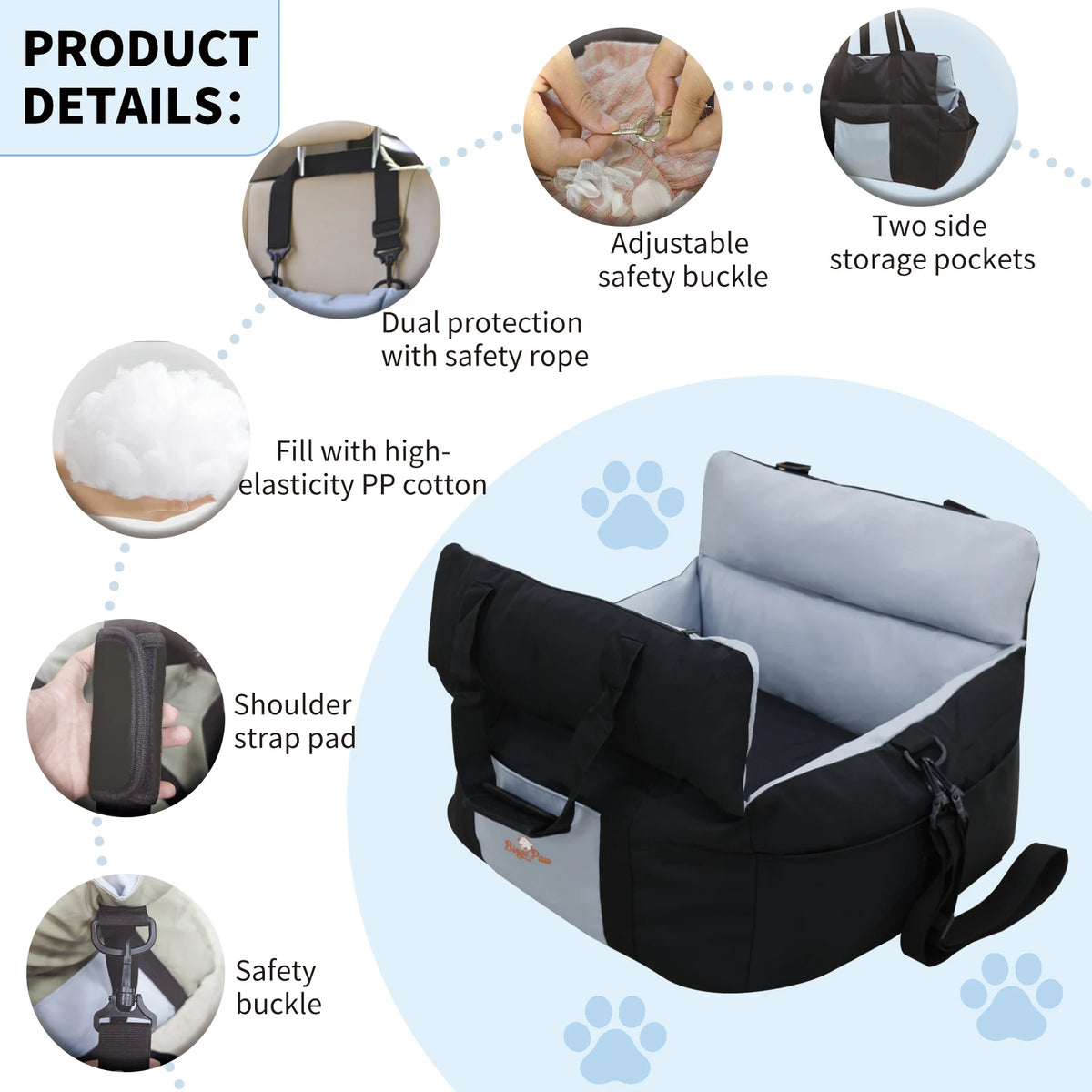 Borwart Portable Dog Car Booster Seat With Safety Strap