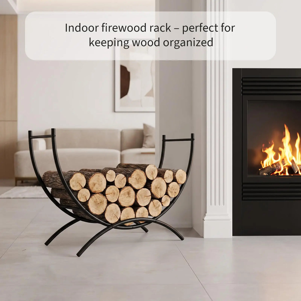 HiMISS Curved Steel Firewood Rack for Indoor Outdoor Fireplace Storage