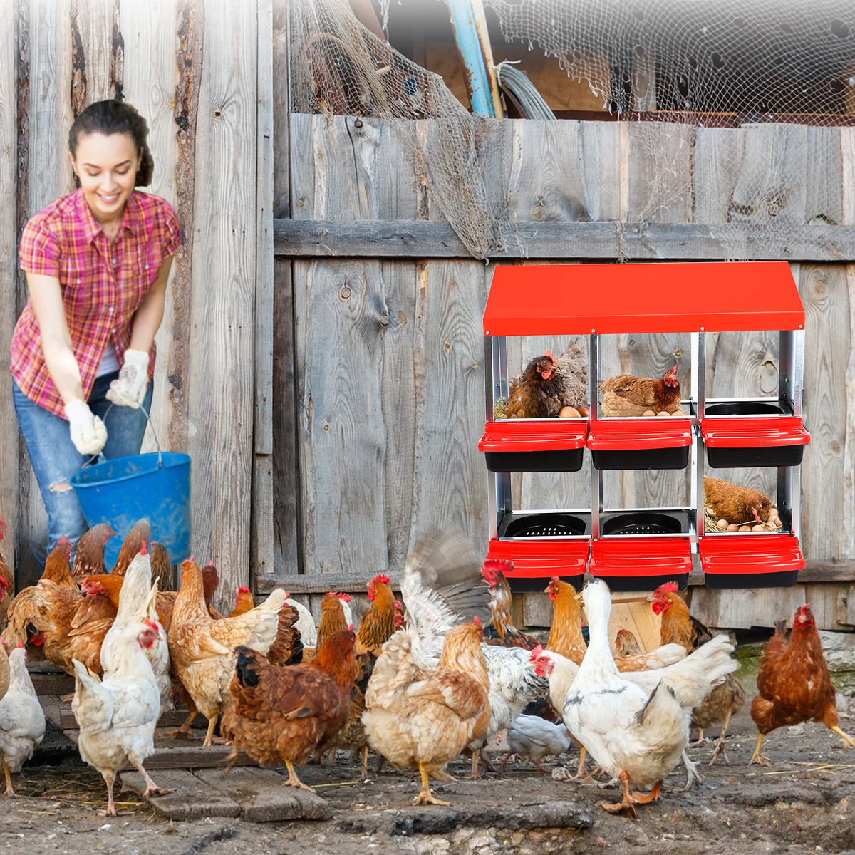 HiMISS Metal Chicken Nesting Box With Roll Out Egg Collection