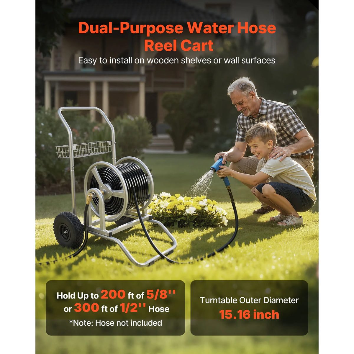 SucceBuy High Pressure Water Hose Reel Cart With Storage Basket