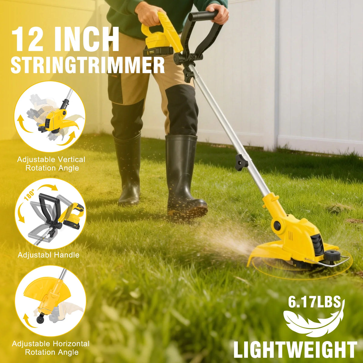 Cordless 3-in-1 String Trimmer and Lawn Edger with Battery Charger