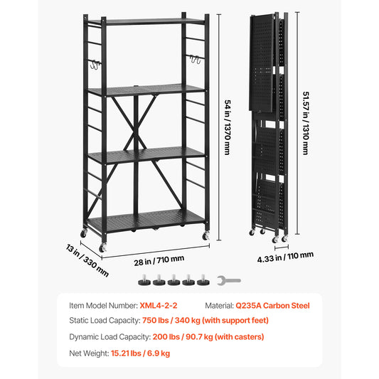 SucceBuy Foldable Metal Storage Shelving Rack With Wheels