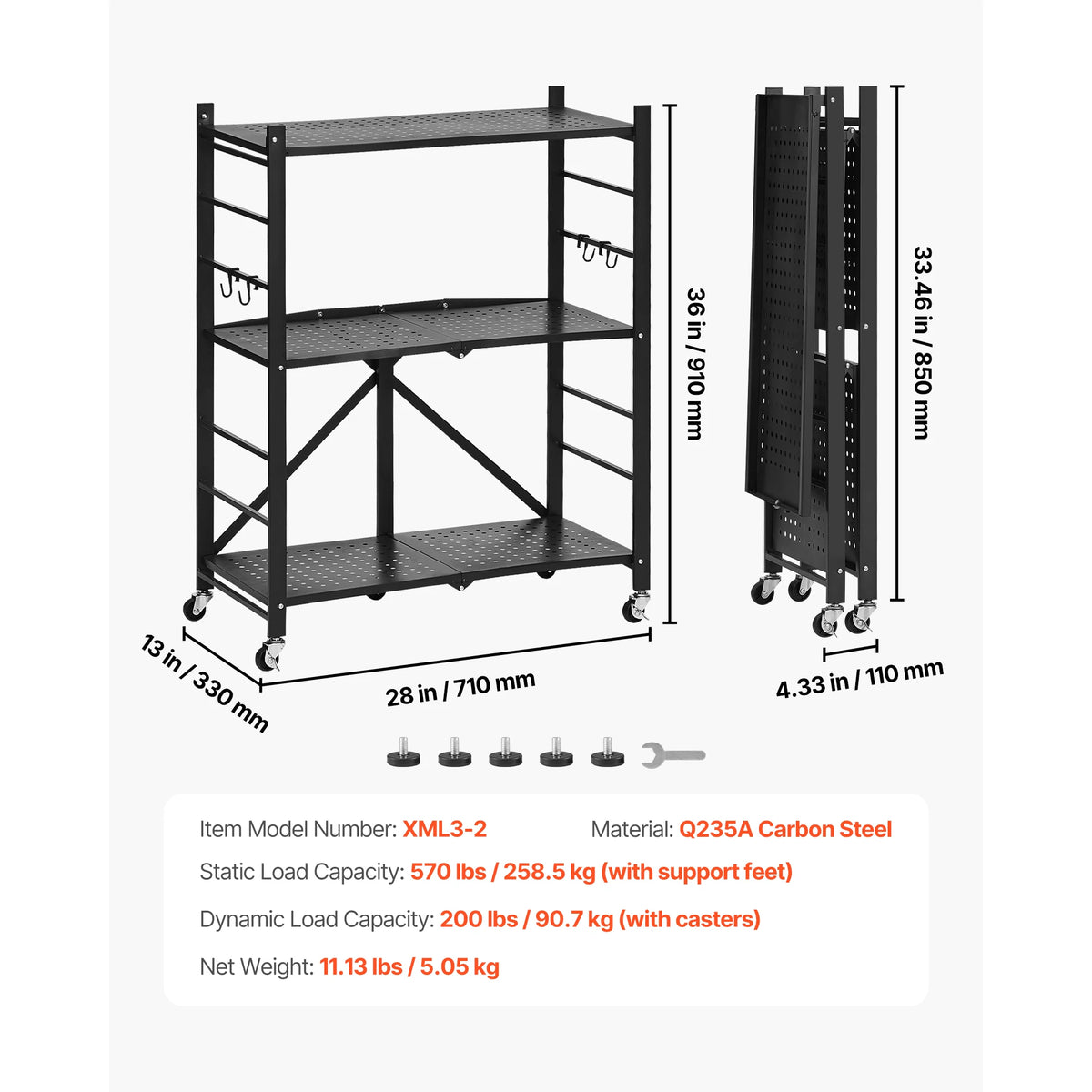SucceBuy Foldable Metal Storage Shelving Rack With Wheels