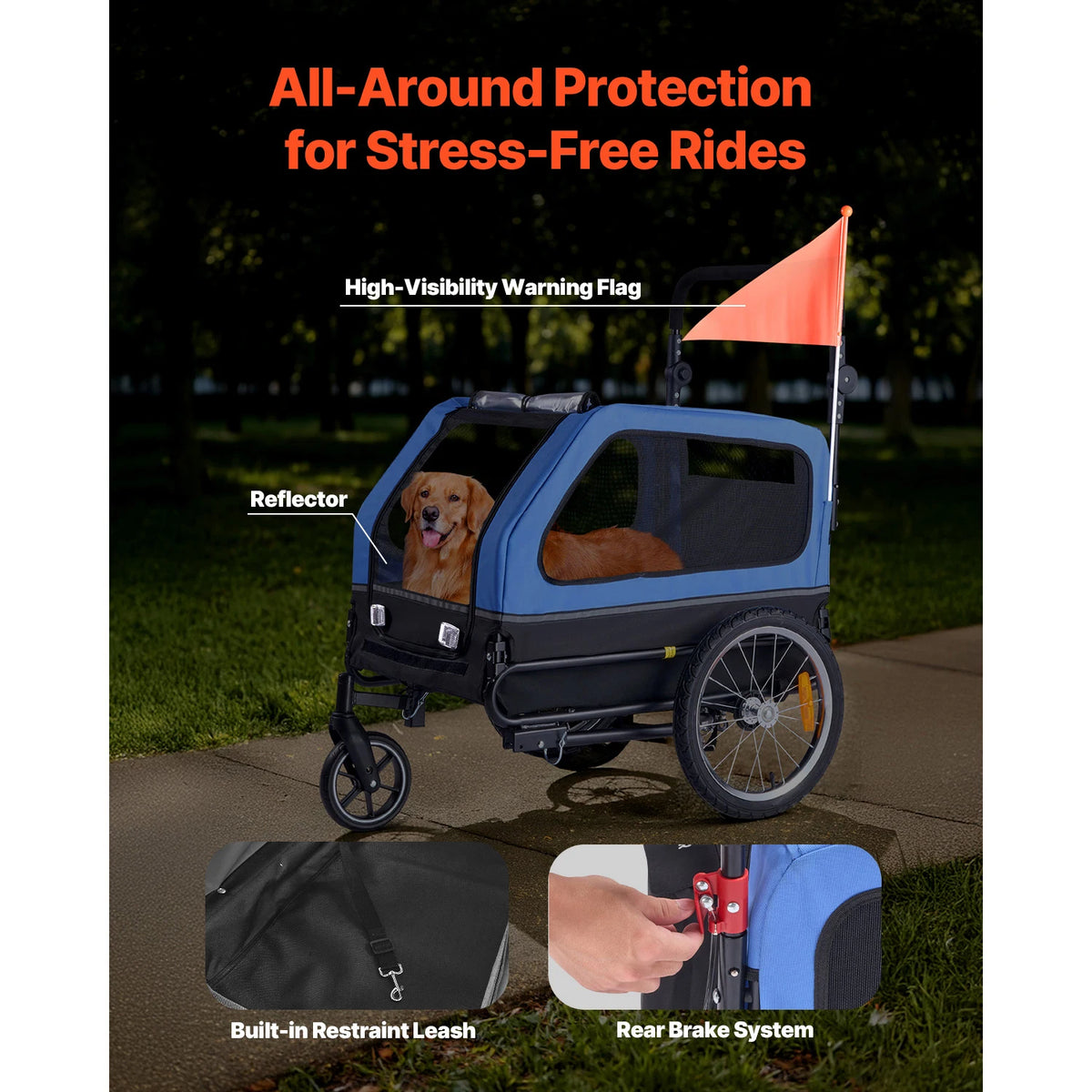 Double Function Dog Bike Trailer And Portable Pet Stroller