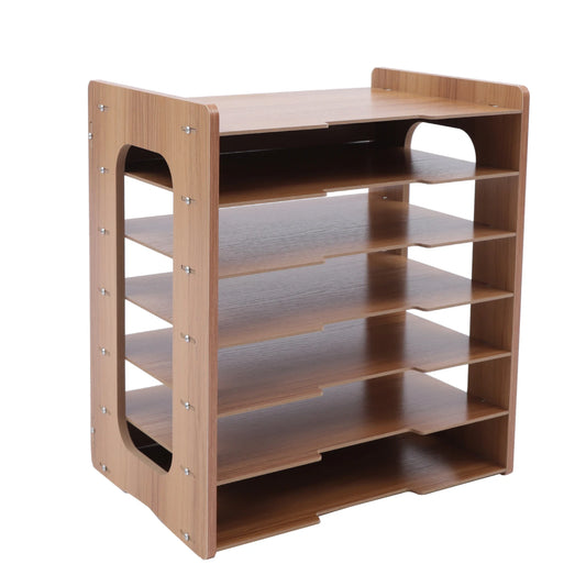 7 Tier Wooden Office Paper Organizer Desk File Sorter Rack