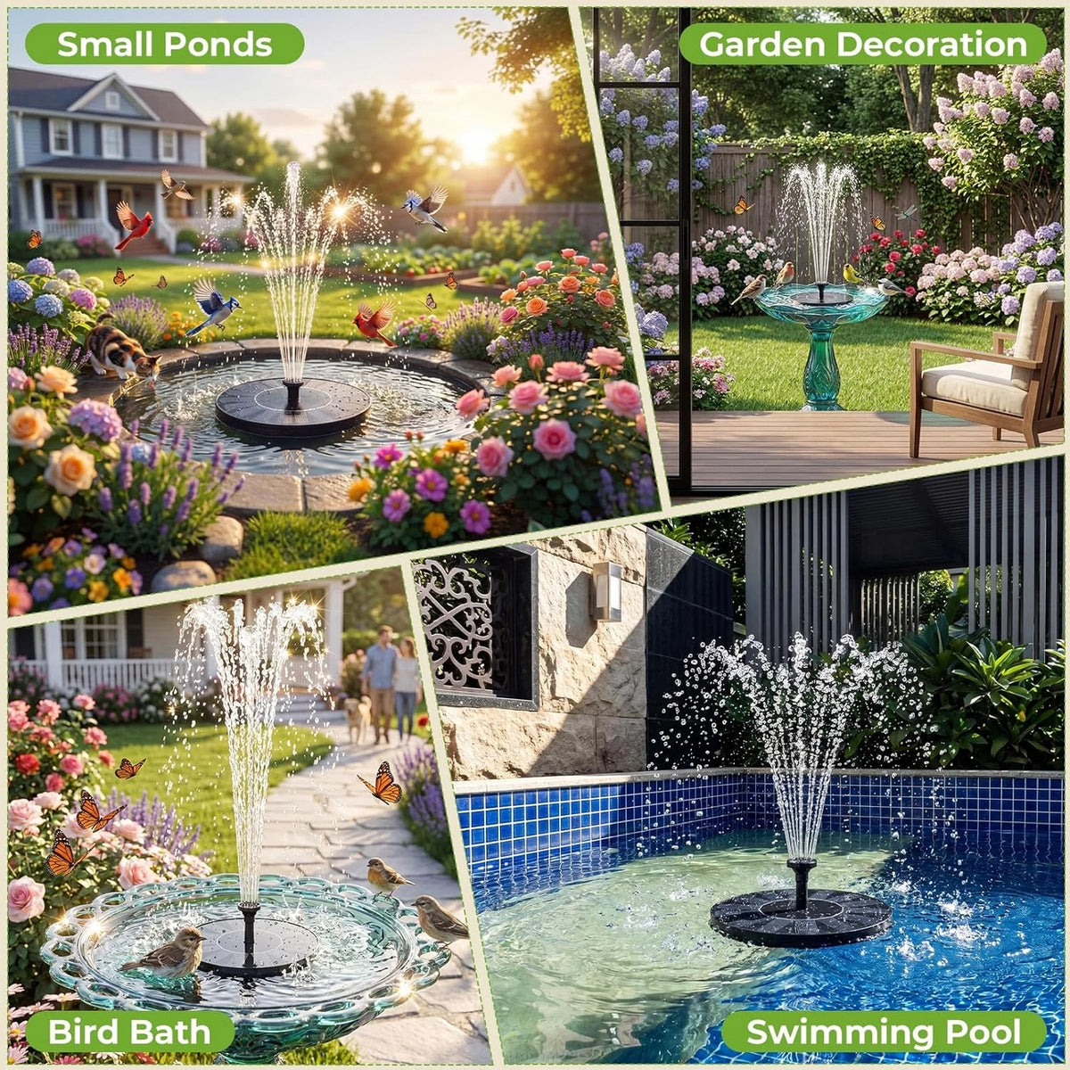 Floating Solar Fountain With 6 Nozzles For Garden Pond Decor