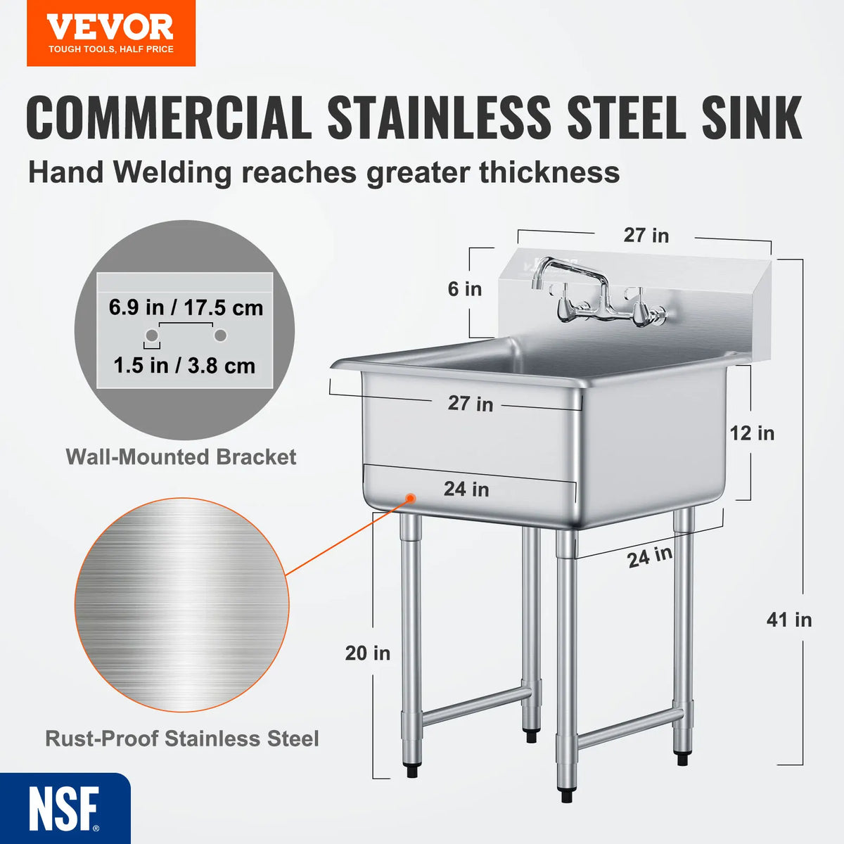SucceBuy Stainless Steel Single Bowl Utility Sink With Faucet