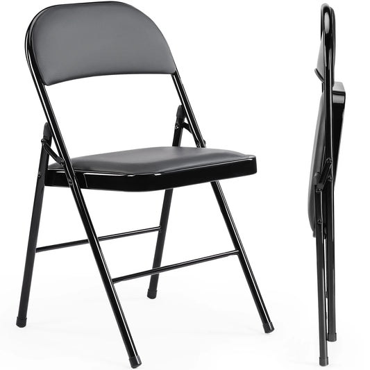JHK Faux Leather Padded Folding Chairs With Sturdy Metal Frame