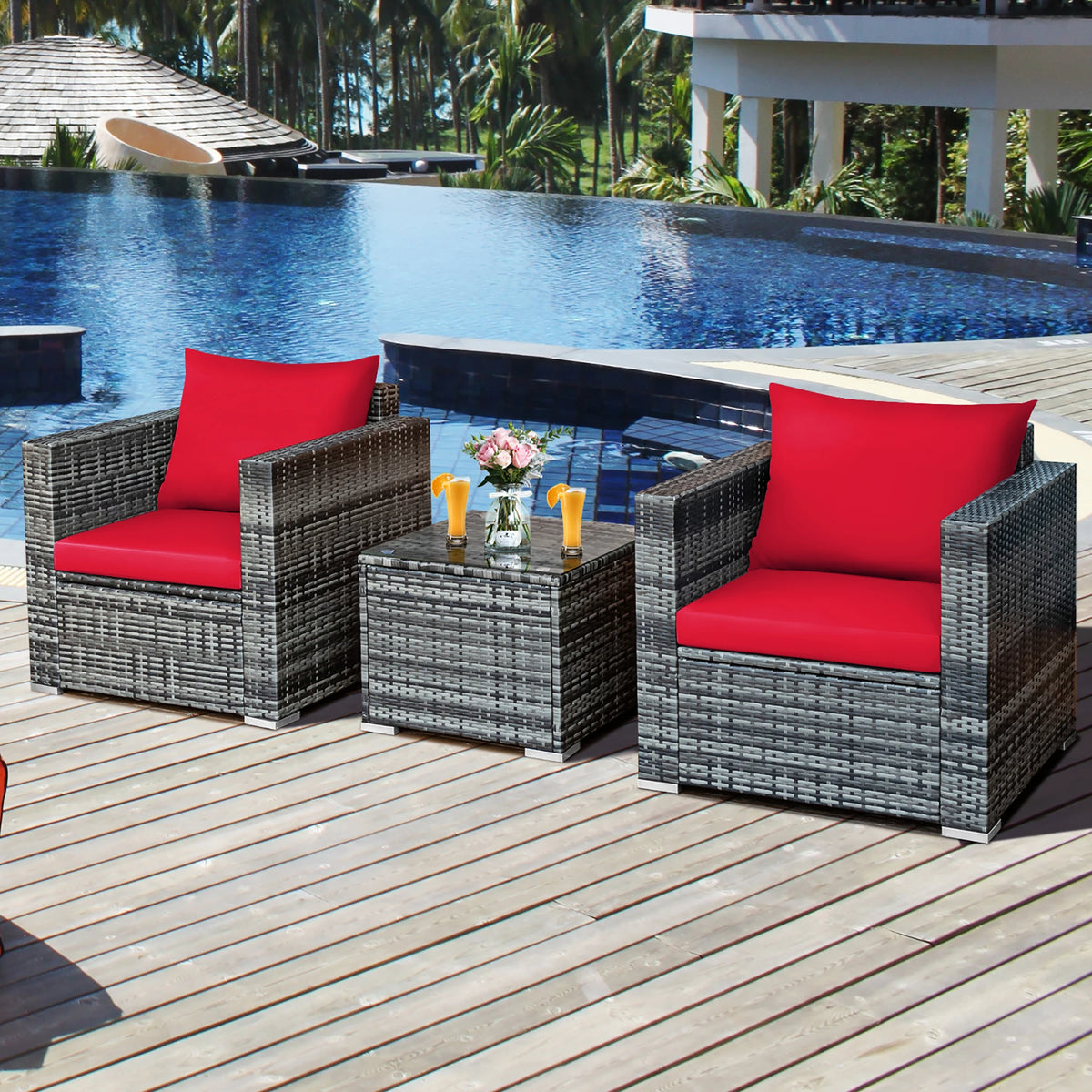 HOMASIS Outdoor Rattan Patio Bistro Sofa Coffee Table Set