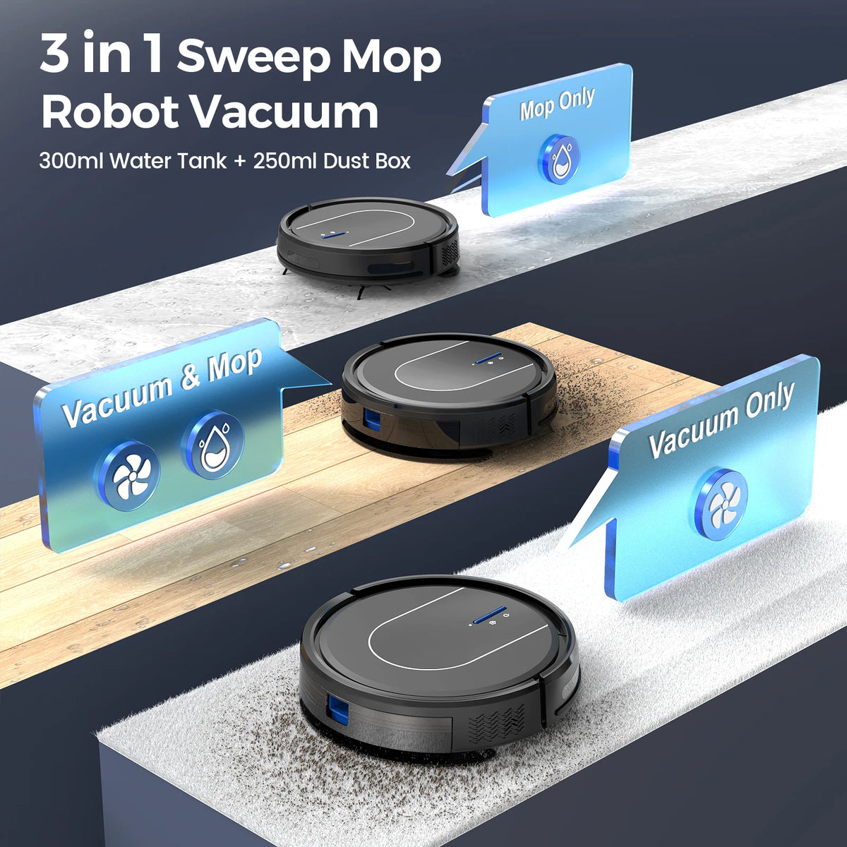 INSE 3 In 1 Robot Vacuum Cleaner With Powerful Suction