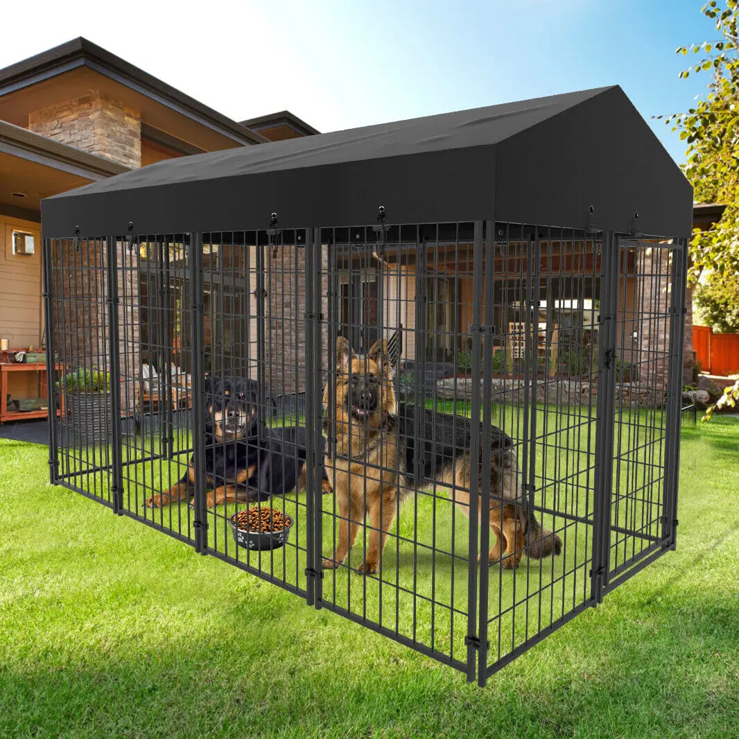 Heavy Duty Iron Canine Exercise Playpen With Roof Outdoor Kennel