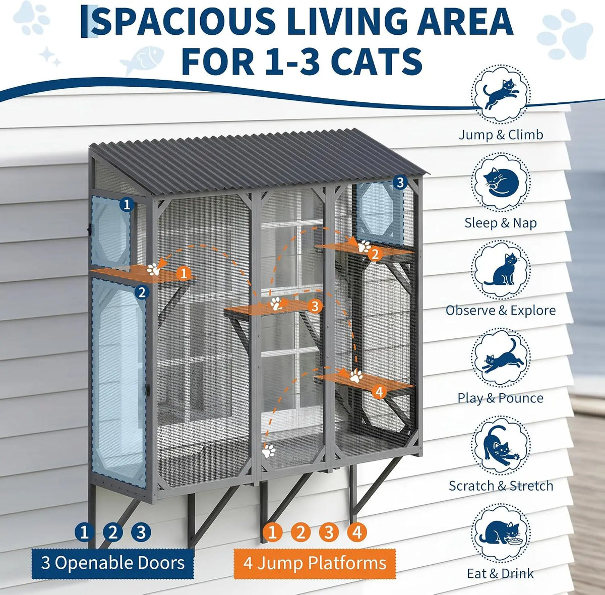 Wooden Window Catio Cat Enclosure With Perch For Indoor Cats