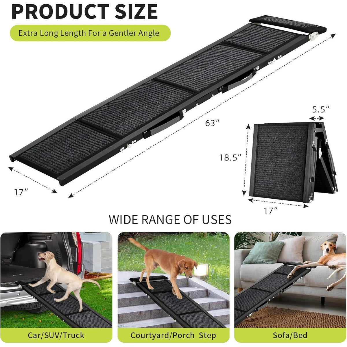 HiMiss Portable Folding Pet Ramp For Cars With Grip