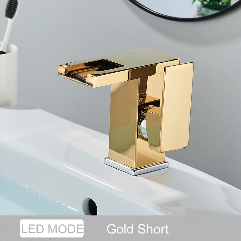 MYQualife LED Waterfall Basin Faucet Deck Mounted Sink Mixer