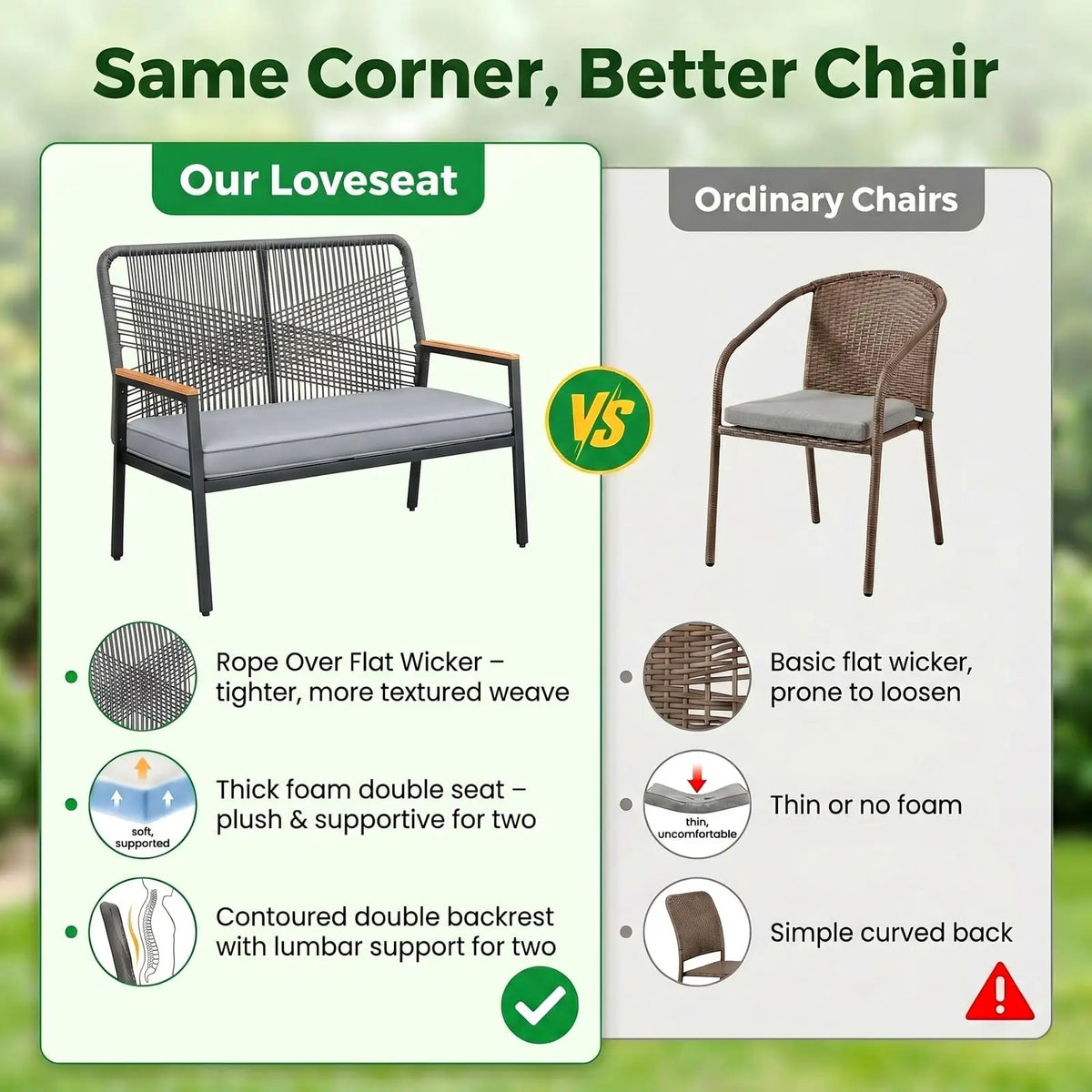 Modern Rattan Patio Loveseat With Metal Frame And Cushions