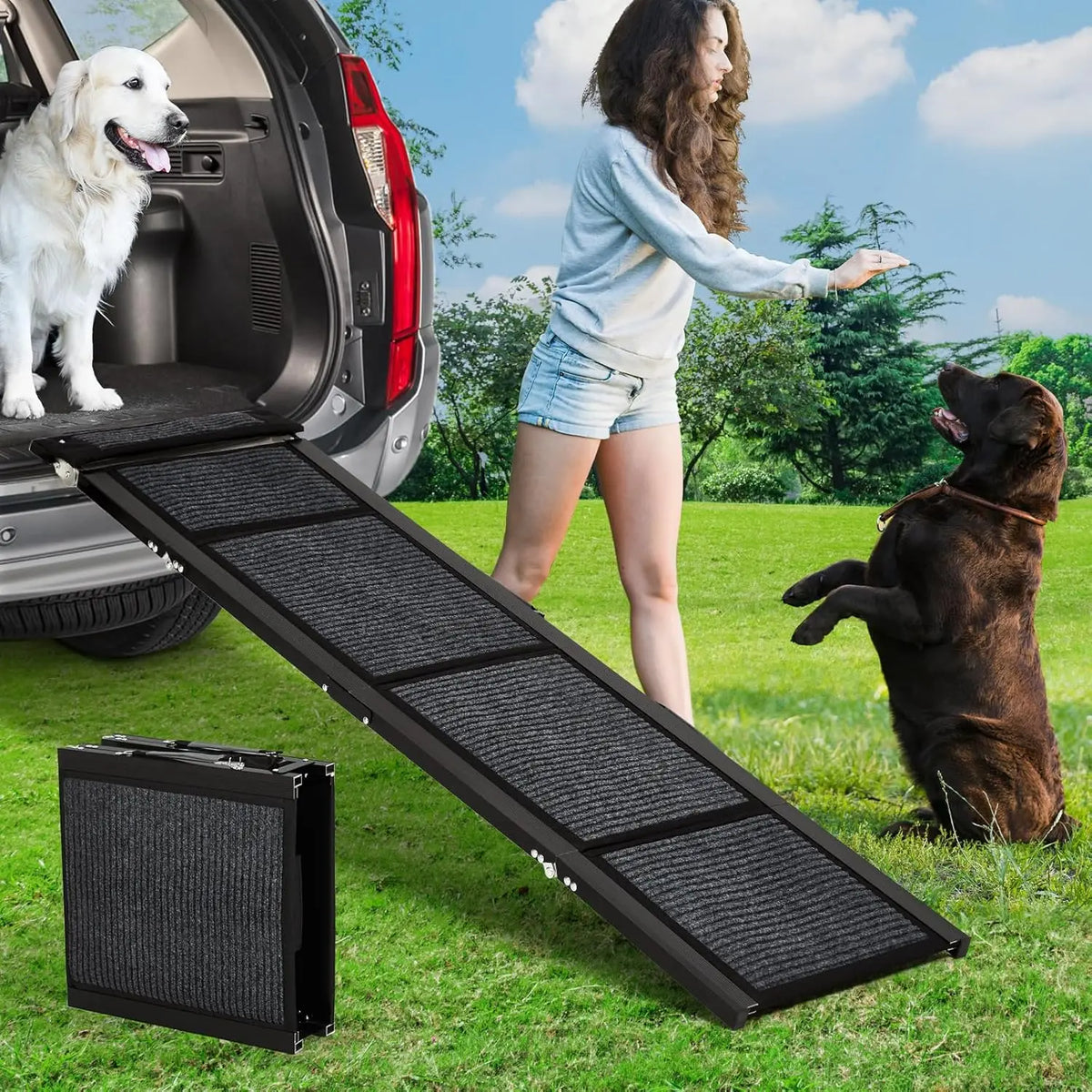 HiMiss Portable Folding Pet Ramp For Cars With Grip