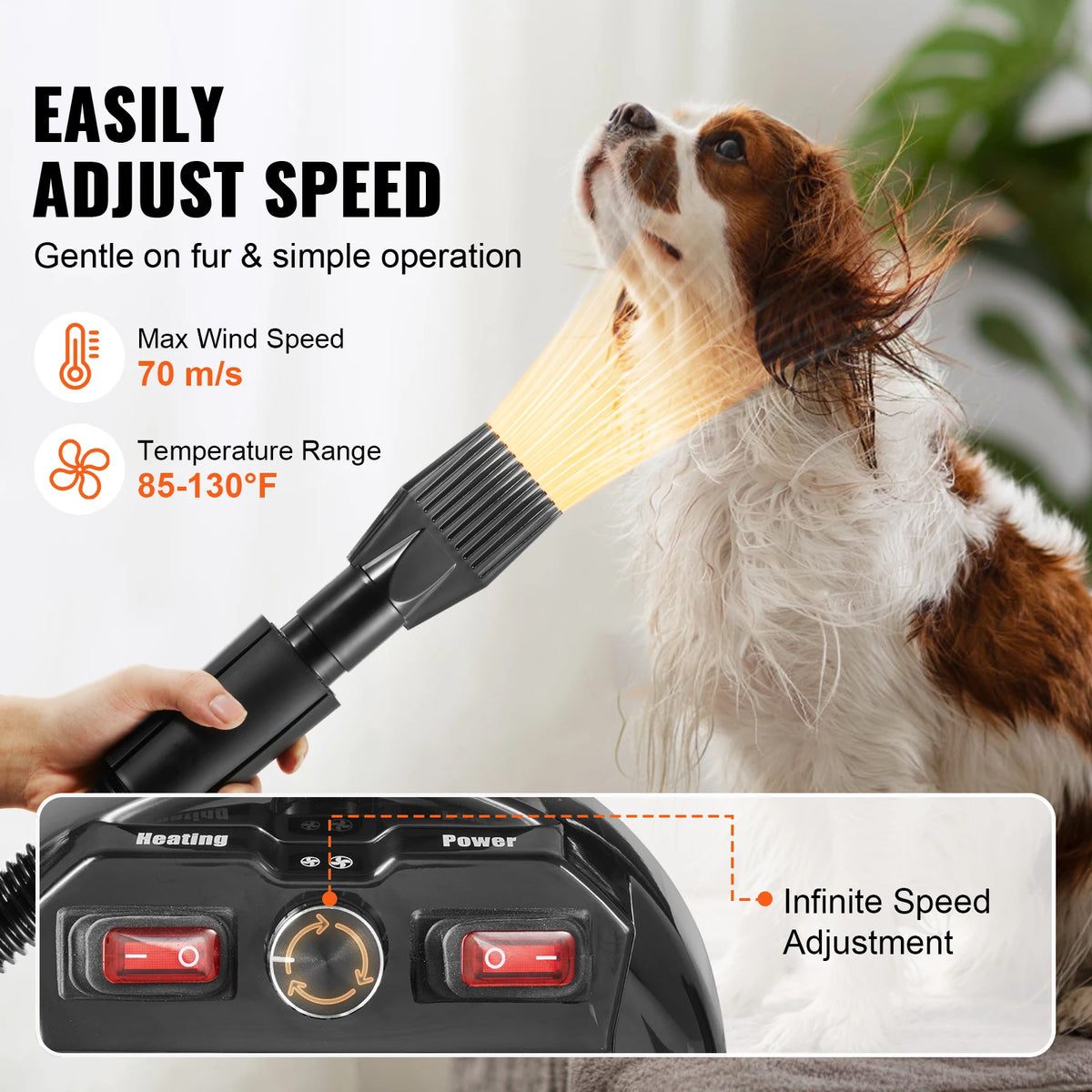 SucceBuy 2800W Pet Dog Dryer With Adjustable Settings And Attachments