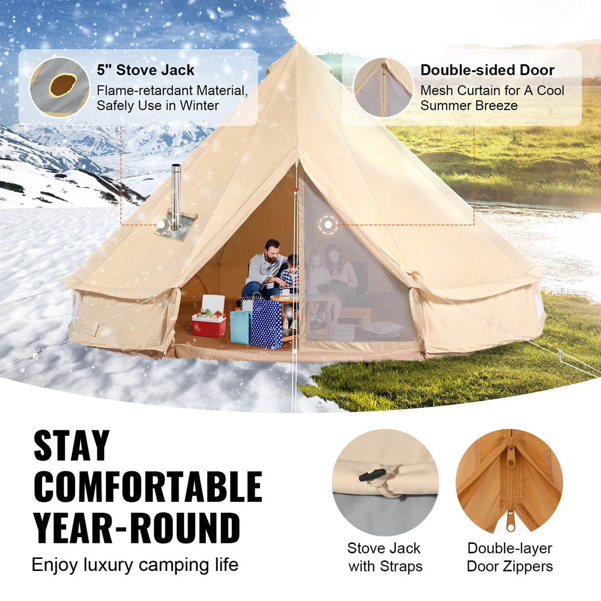 SucceBuy Four Seasons Canvas Bell Yurt Tent For Camping