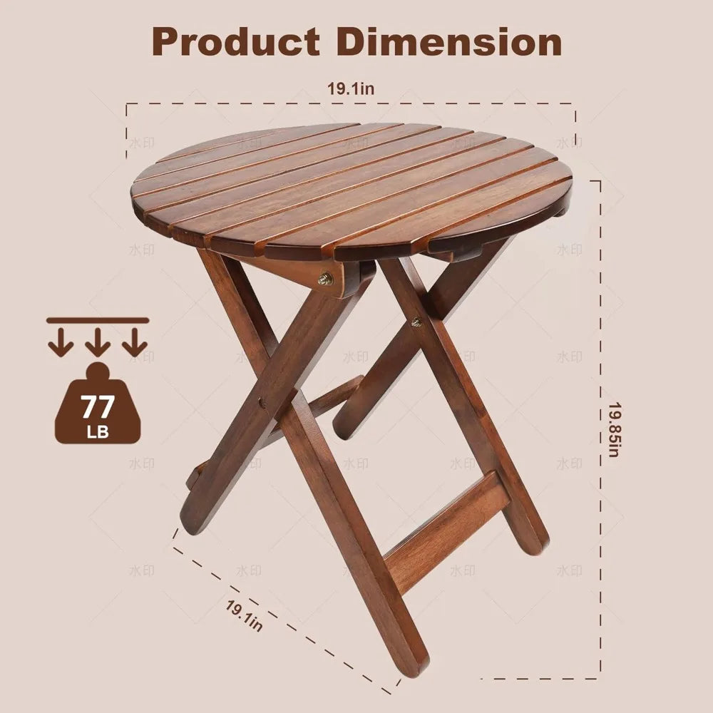 Xiuwo Folding Round Patio Side Table With Wood Metal Frame