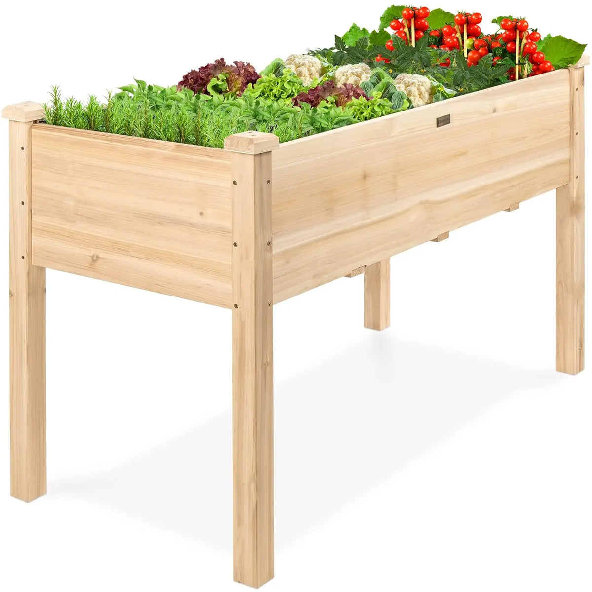 Elevated Fir Wood Planter Box With Drainage For Outdoors