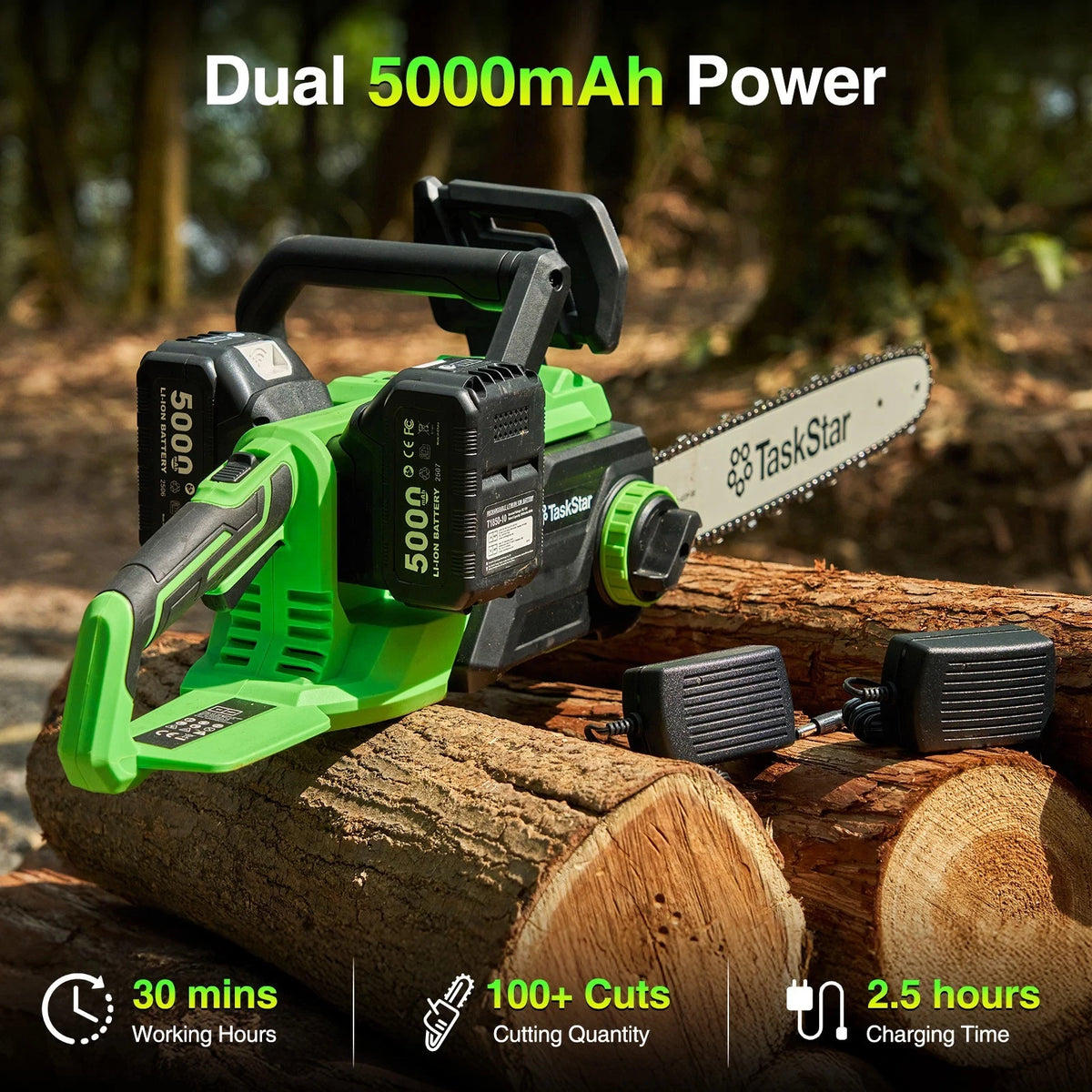 TaskStar Brushless Cordless Chainsaw With Automatic Oiling System